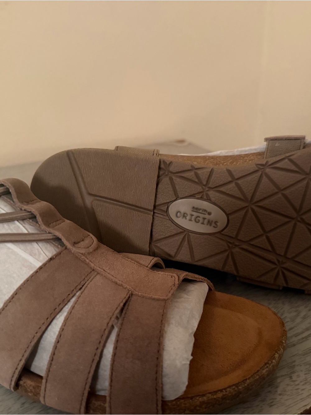 Earth Origins Taupe Brown Strappy Cork Sandals